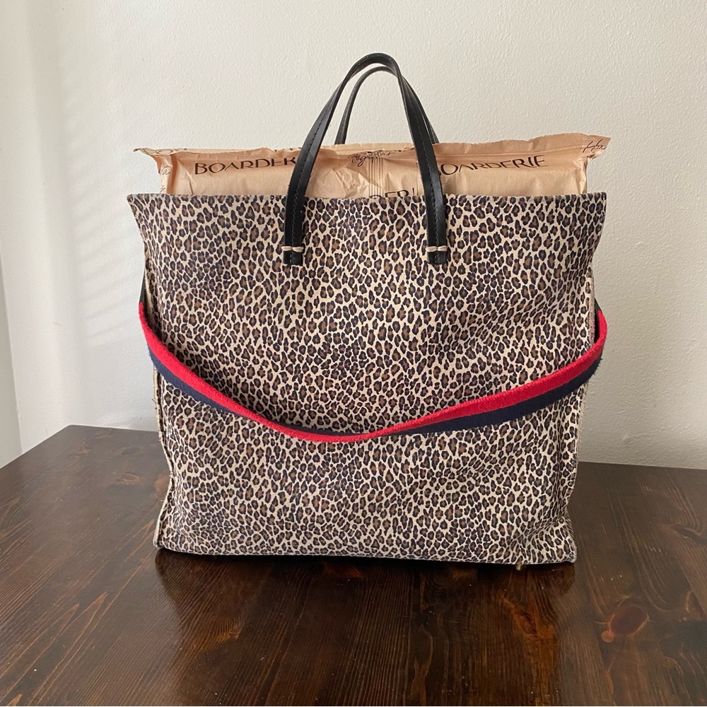 SOLD - CLARE V leopard cheetah suede leather tote bag with detachable strap. - Picture 2 of 13